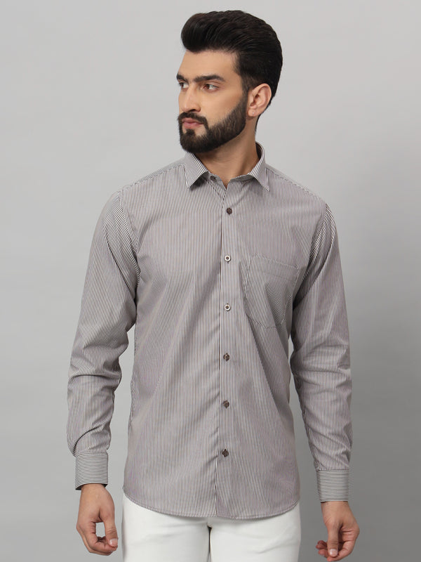 White and Brown Lining Shirt - Stylish, Comfortable, and Versatile Suitable For Every Season