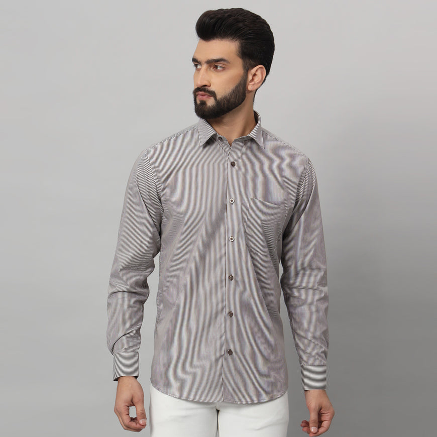 White and Brown Lining Shirt - Stylish, Comfortable, and Versatile Suitable For Every Season