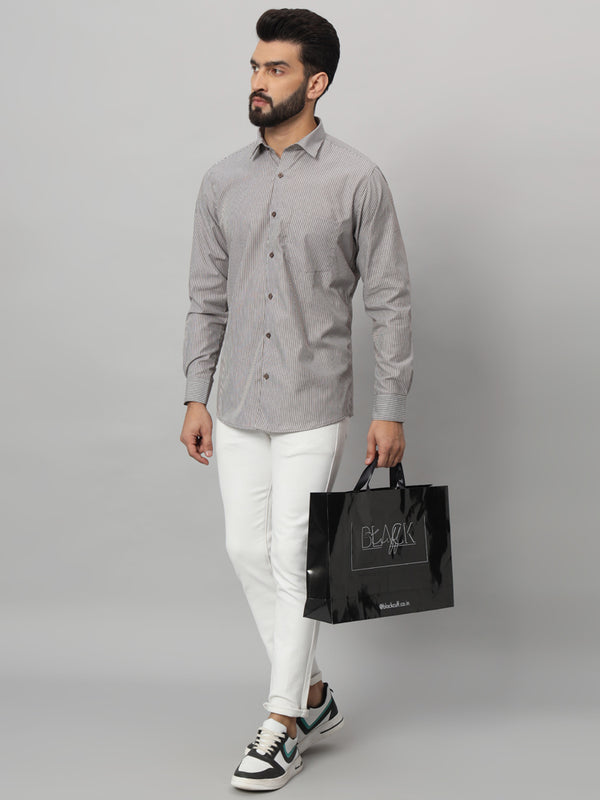 White and Brown Lining Shirt - Stylish, Comfortable, and Versatile Suitable For Every Season