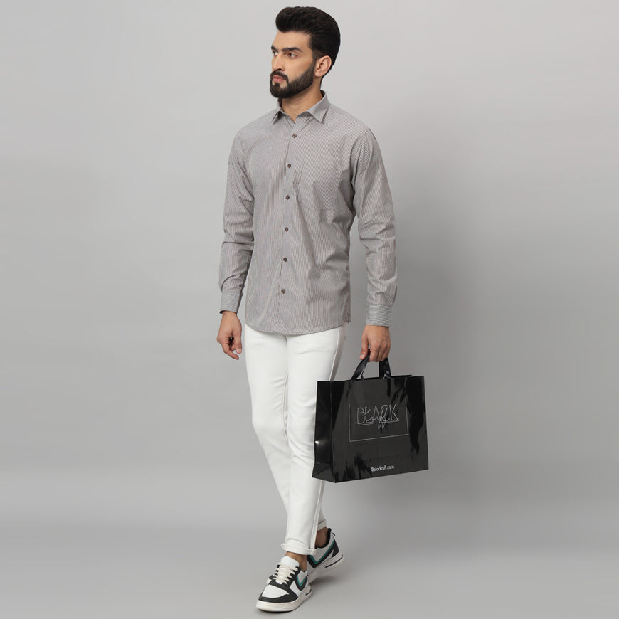 White and Brown Lining Shirt - Stylish, Comfortable, and Versatile Suitable For Every Season