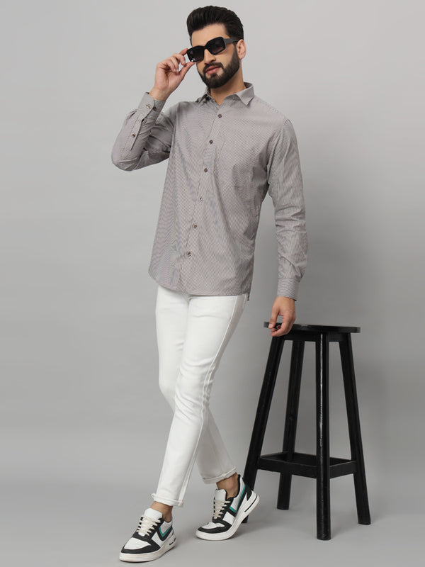 White and Brown Lining Shirt - Stylish, Comfortable, and Versatile Suitable For Every Season