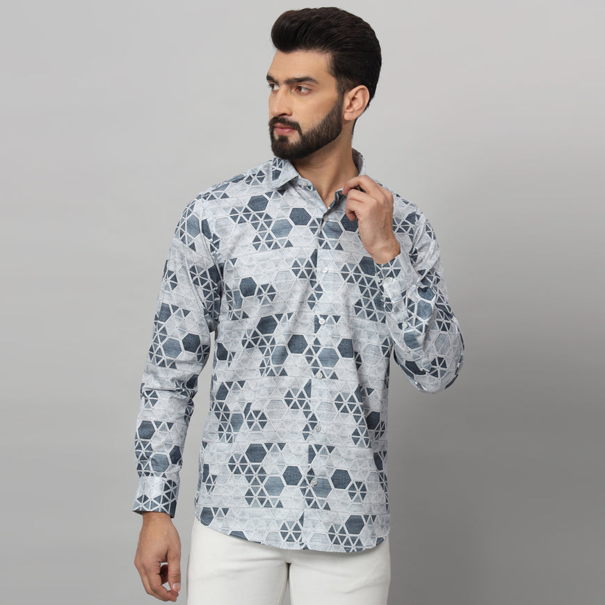 Men's Printed Regular Fit Cotton Casual Shirt Geometric Limited Edition Shirt