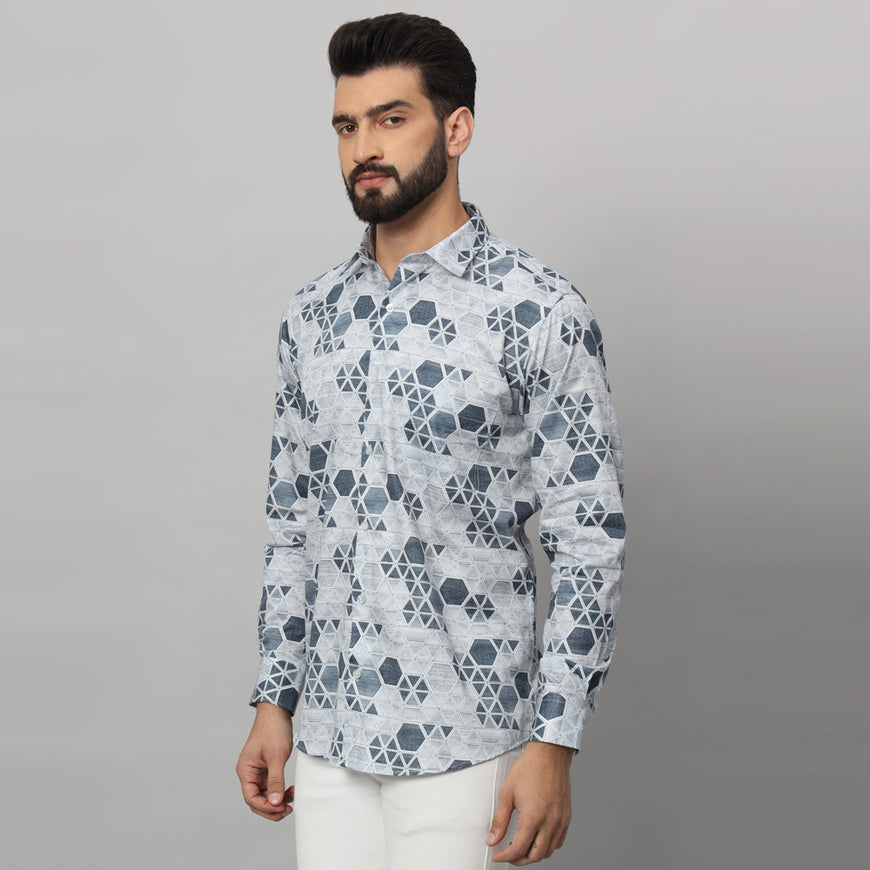 Men's Printed Regular Fit Cotton Casual Shirt Geometric Limited Edition Shirt