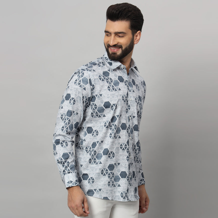 Men's Printed Regular Fit Cotton Casual Shirt Geometric Limited Edition Shirt