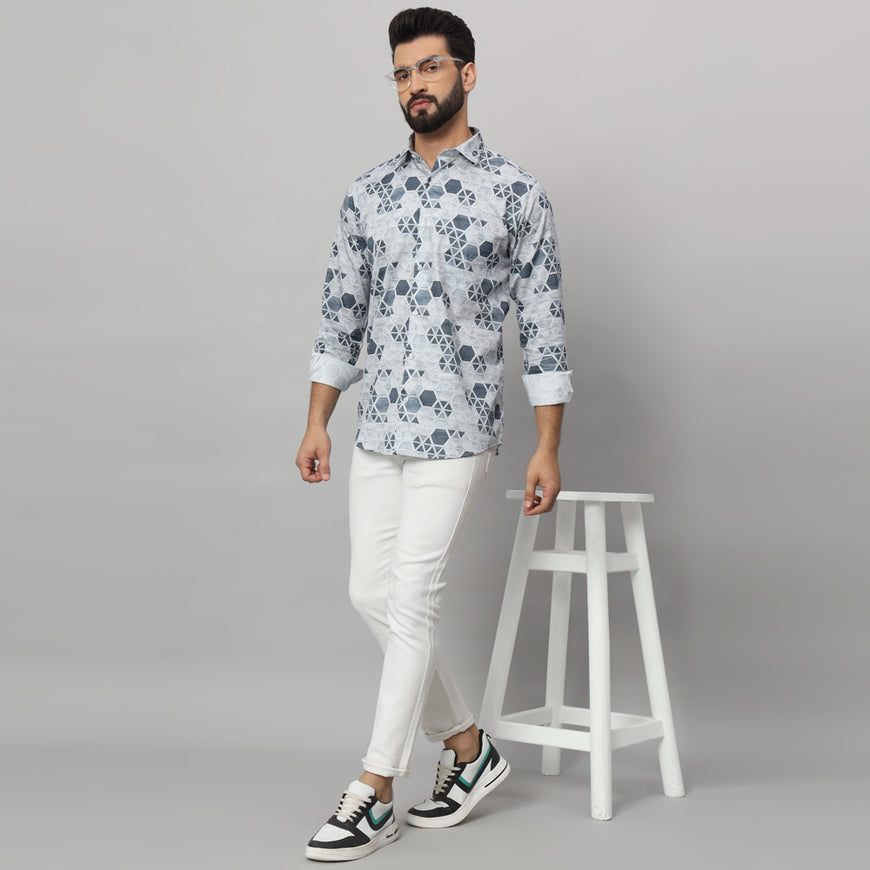 Men's Printed Regular Fit Cotton Casual Shirt Geometric Limited Edition Shirt