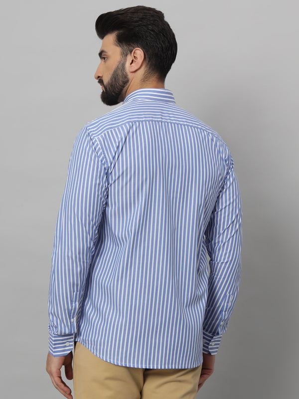 Blue with White Awning Striped Cotton Shirt for Men wear