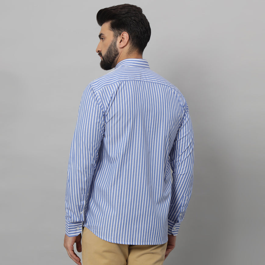 Blue with White Awning Striped Cotton Shirt for Men wear