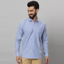 Blue with White Awning Striped Cotton Shirt for Men wear