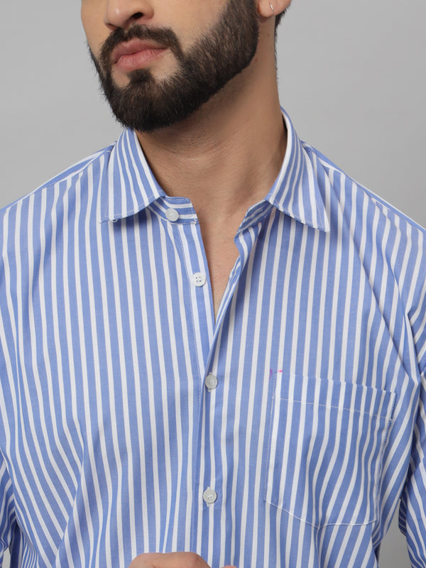 Blue with White Awning Striped Cotton Shirt for Men wear