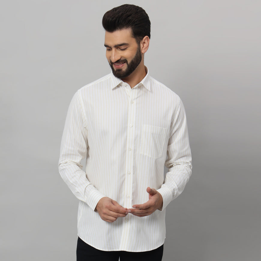 Elegant Yellow White Shirt – Classic Design, Ultimate Comfort