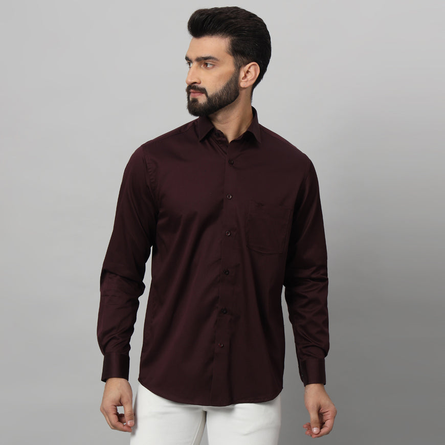 Dark Wine Solid Shirt - Elegant and Versatile Men's Dress Shirt