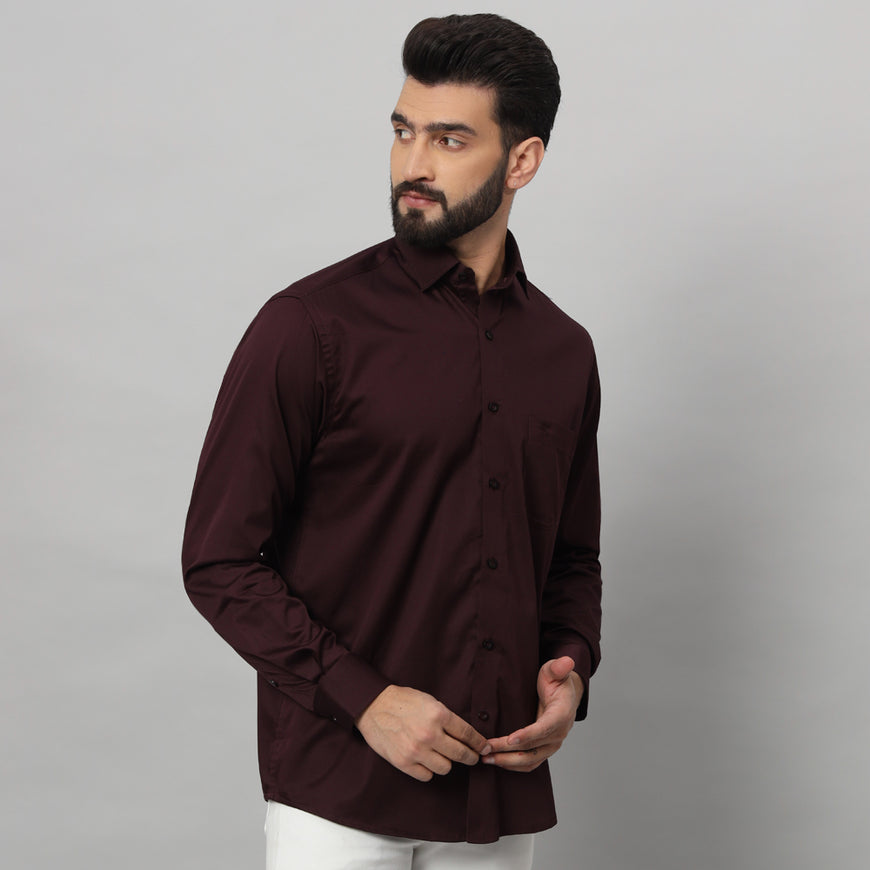 Dark Wine Solid Shirt - Elegant and Versatile Men's Dress Shirt