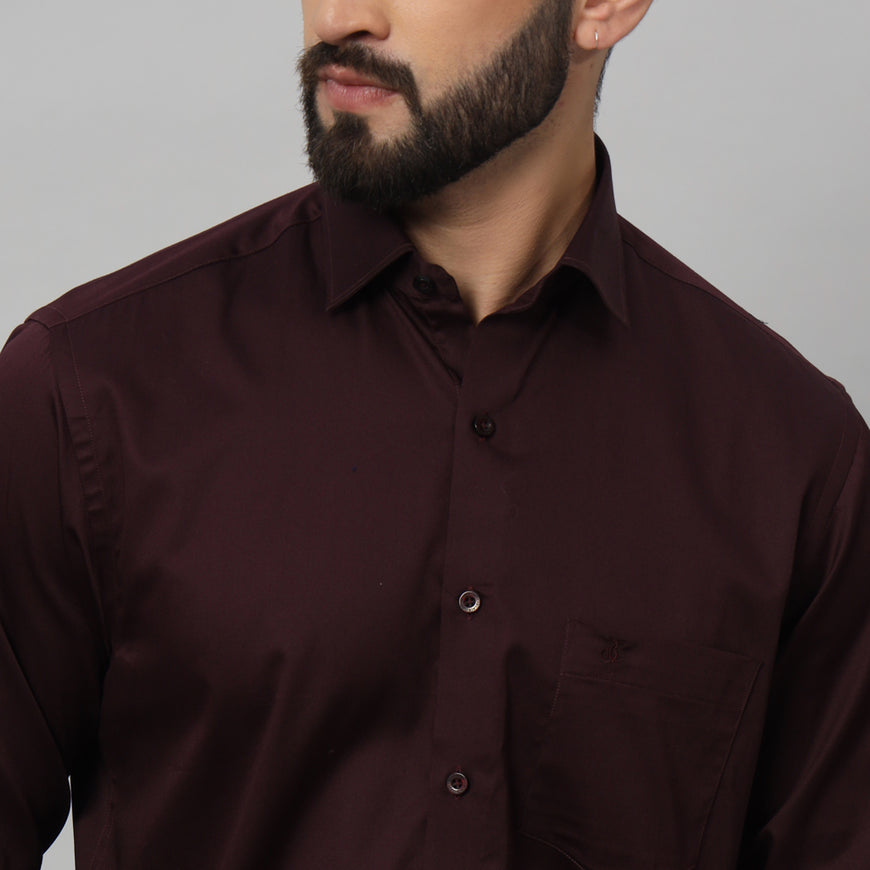 Dark Wine Solid Shirt - Elegant and Versatile Men's Dress Shirt