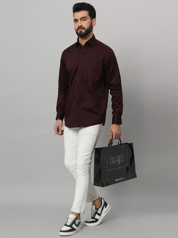 Dark Wine Solid Shirt - Elegant and Versatile Men's Dress Shirt