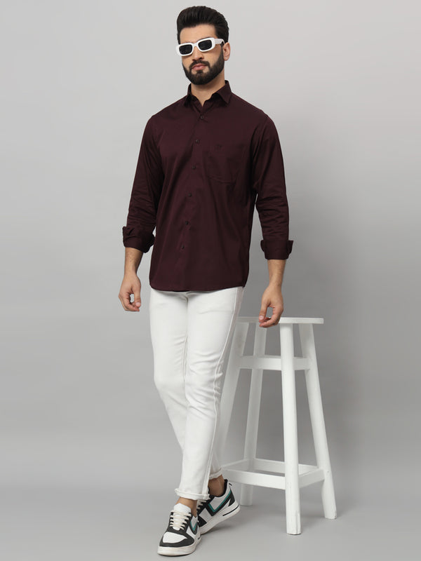 Dark Wine Solid Shirt - Elegant and Versatile Men's Dress Shirt