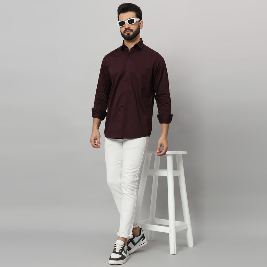 Dark Wine Solid Shirt - Elegant and Versatile Men's Dress Shirt