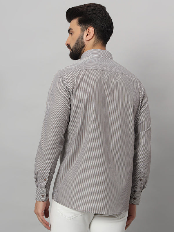 White and Brown Lining Shirt - Stylish, Comfortable, and Versatile Suitable For Every Season