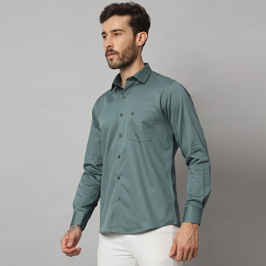 Dark Mint Green Solid Shirt - Classic Fit, Soft Cotton, Casual & Formal Wear