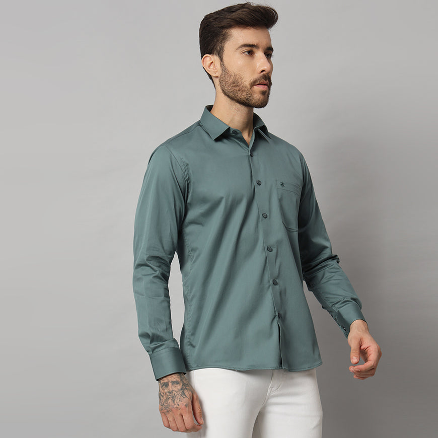 Dark Mint Green Solid Shirt - Classic Fit, Soft Cotton, Casual & Formal Wear