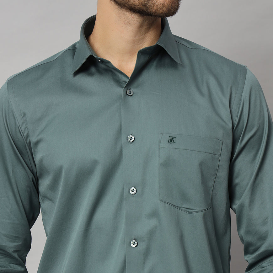 Dark Mint Green Solid Shirt - Classic Fit, Soft Cotton, Casual & Formal Wear