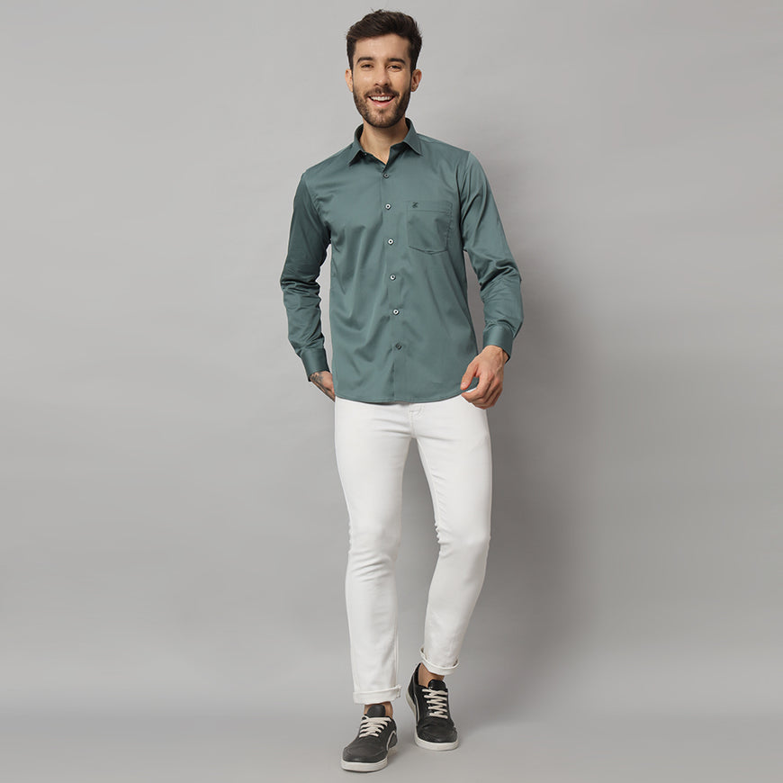 Dark Mint Green Solid Shirt - Classic Fit, Soft Cotton, Casual & Formal Wear