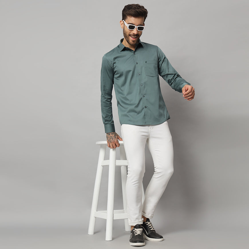 Dark Mint Green Solid Shirt - Classic Fit, Soft Cotton, Casual & Formal Wear