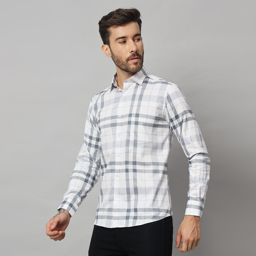 Premium White and Grey Men's Shirt - Classic Elegance and Modern Comfort