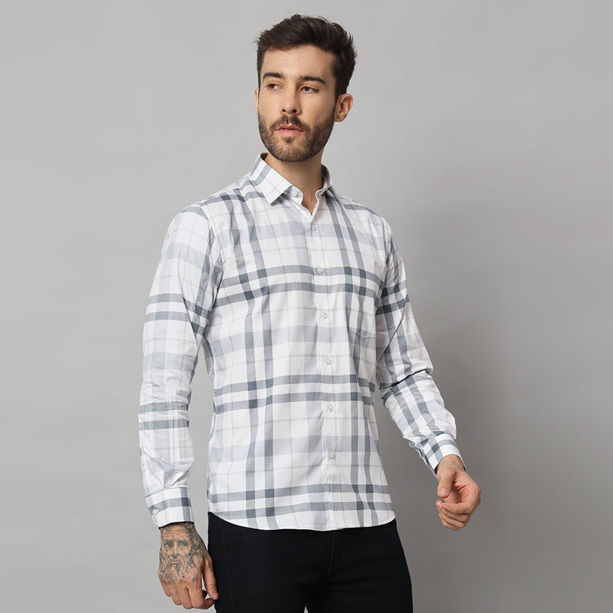 Premium White and Grey Men's Shirt - Classic Elegance and Modern Comfort