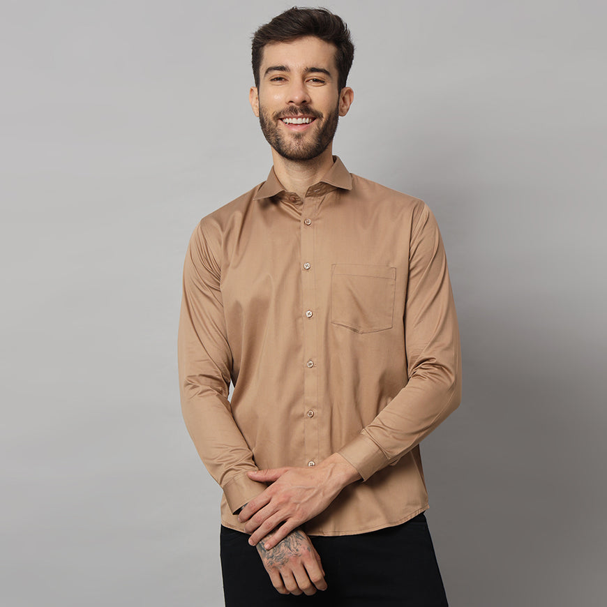 Classic Men's Dull Brown Solid Shirt - Premium Quality and Versatile Design