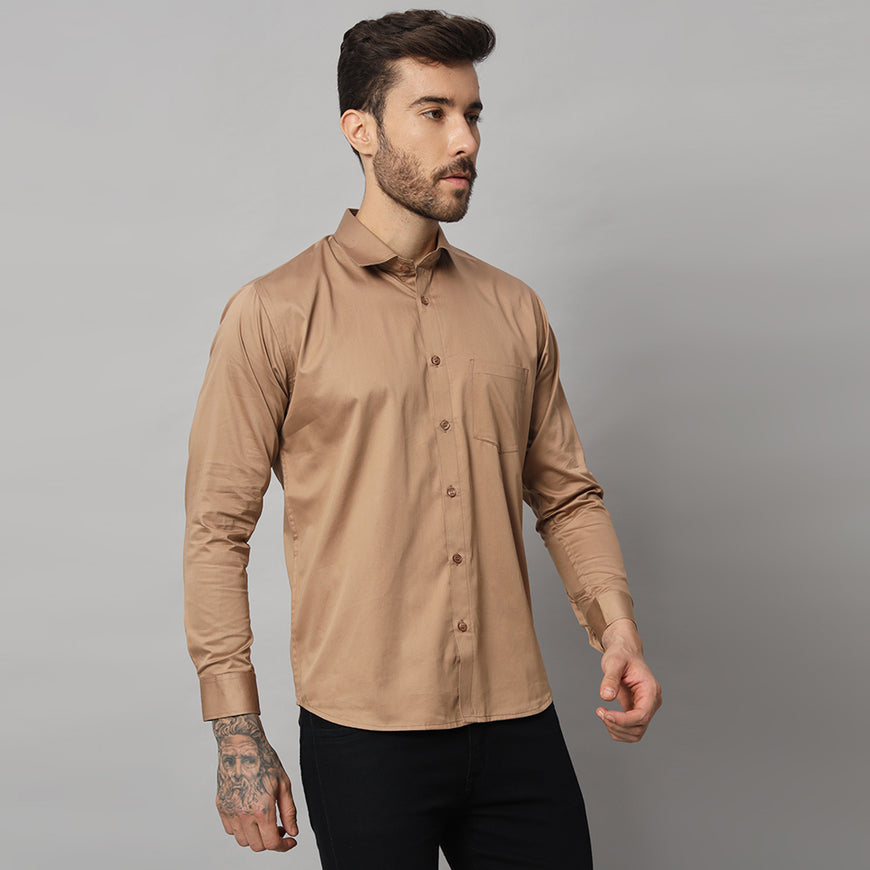 Classic Men's Dull Brown Solid Shirt - Premium Quality and Versatile Design