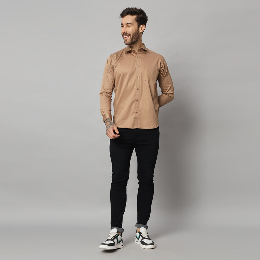 Classic Men's Dull Brown Solid Shirt - Premium Quality and Versatile Design