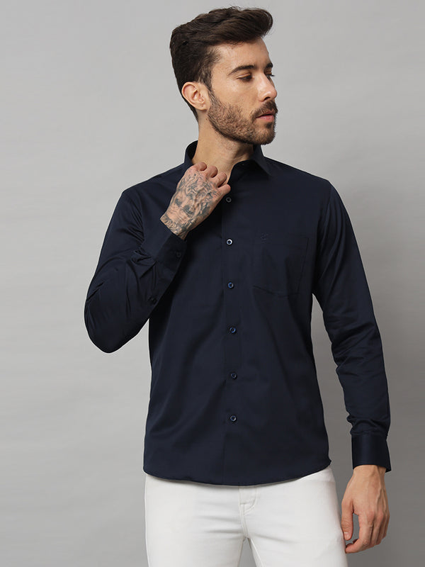 Stylish Navy Blue Solid Shirt - Premium Quality, Versatile, and Timeless