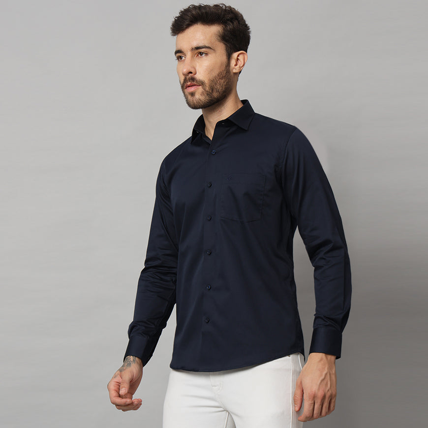 Stylish Navy Blue Solid Shirt - Premium Quality, Versatile, and Timeless