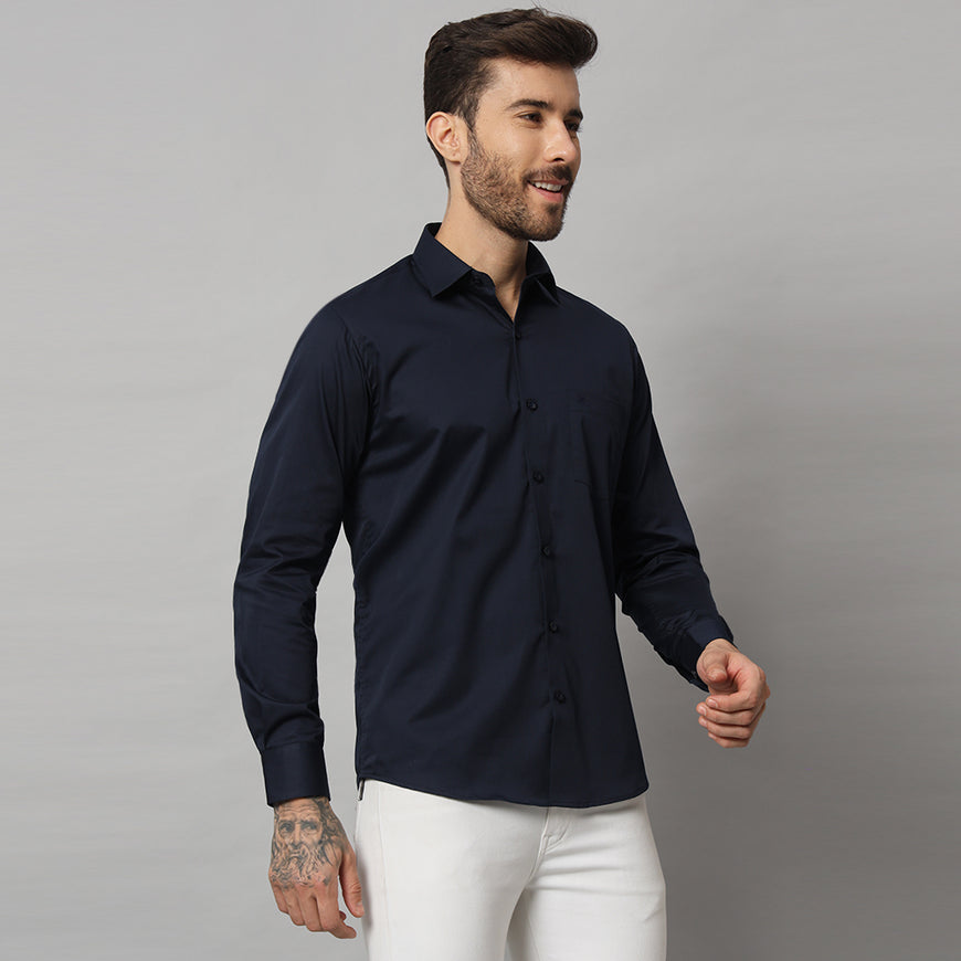 Stylish Navy Blue Solid Shirt - Premium Quality, Versatile, and Timeless