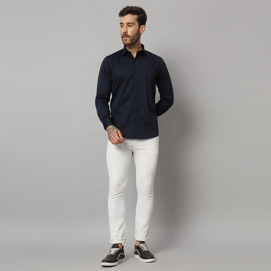 Stylish Navy Blue Solid Shirt - Premium Quality, Versatile, and Timeless