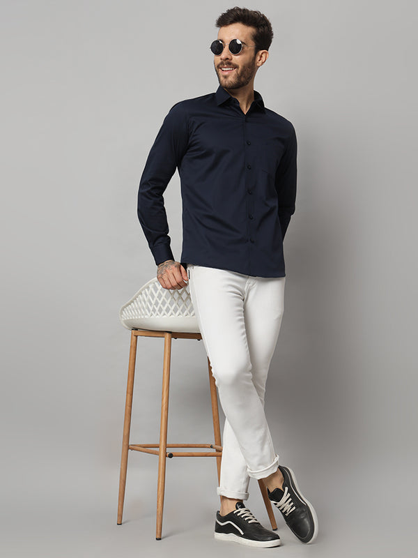 Stylish Navy Blue Solid Shirt - Premium Quality, Versatile, and Timeless