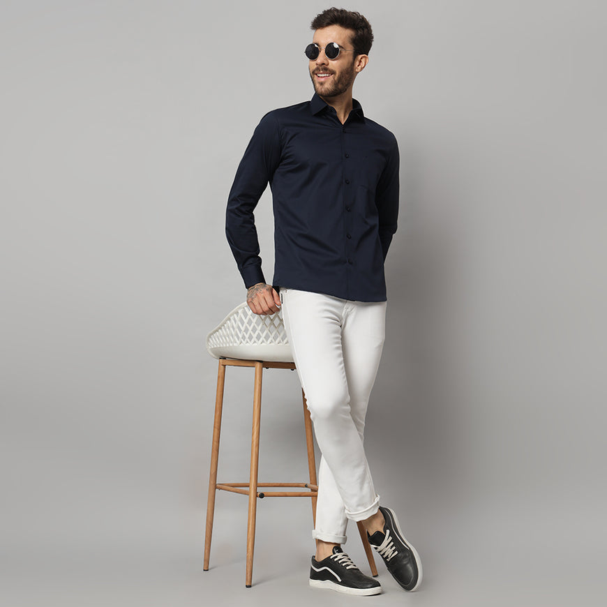 Stylish Navy Blue Solid Shirt - Premium Quality, Versatile, and Timeless